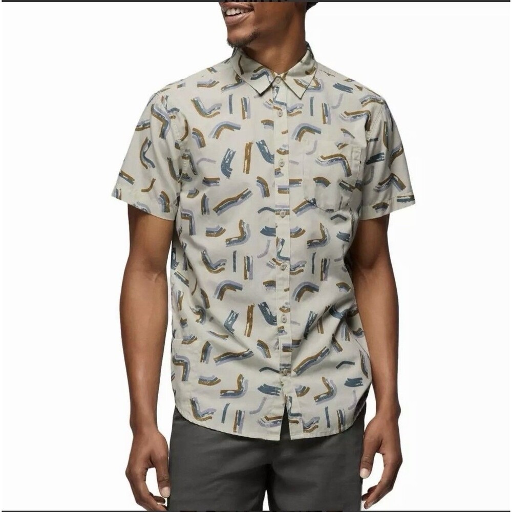 NWT PrAna Immersed Button Down Short Sleeve Men's Camp Shirt Size XL Slim Fit